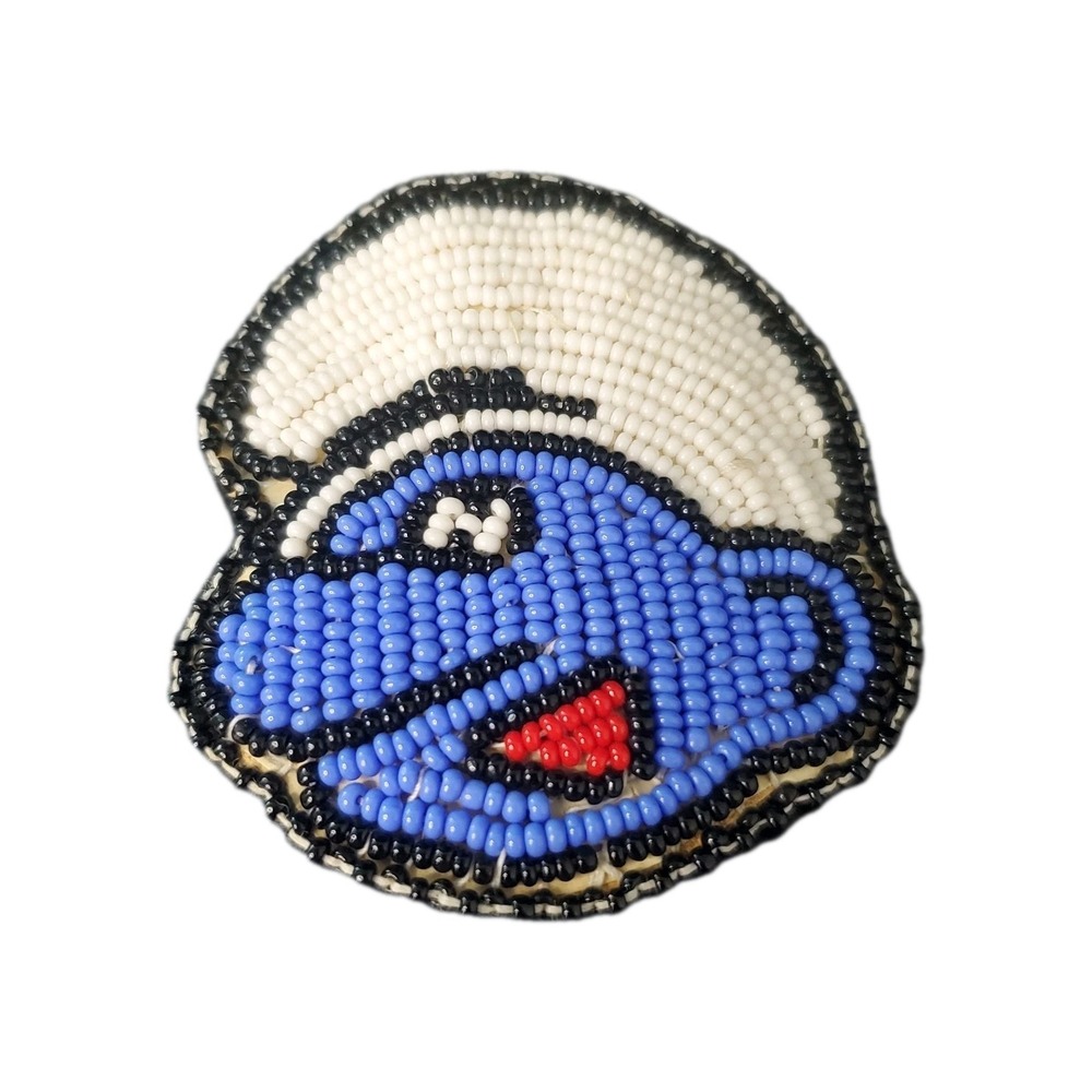 Seed Beaded Blue Smurf Hair Barrette - Oriented To Be Worn On The Side Of Head